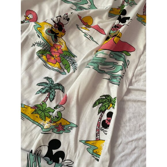 Vintage Disney Mickey & Minnie Hawaiian Tropical 90s Fabric Polyester Stretchy - Picture 7 of 9